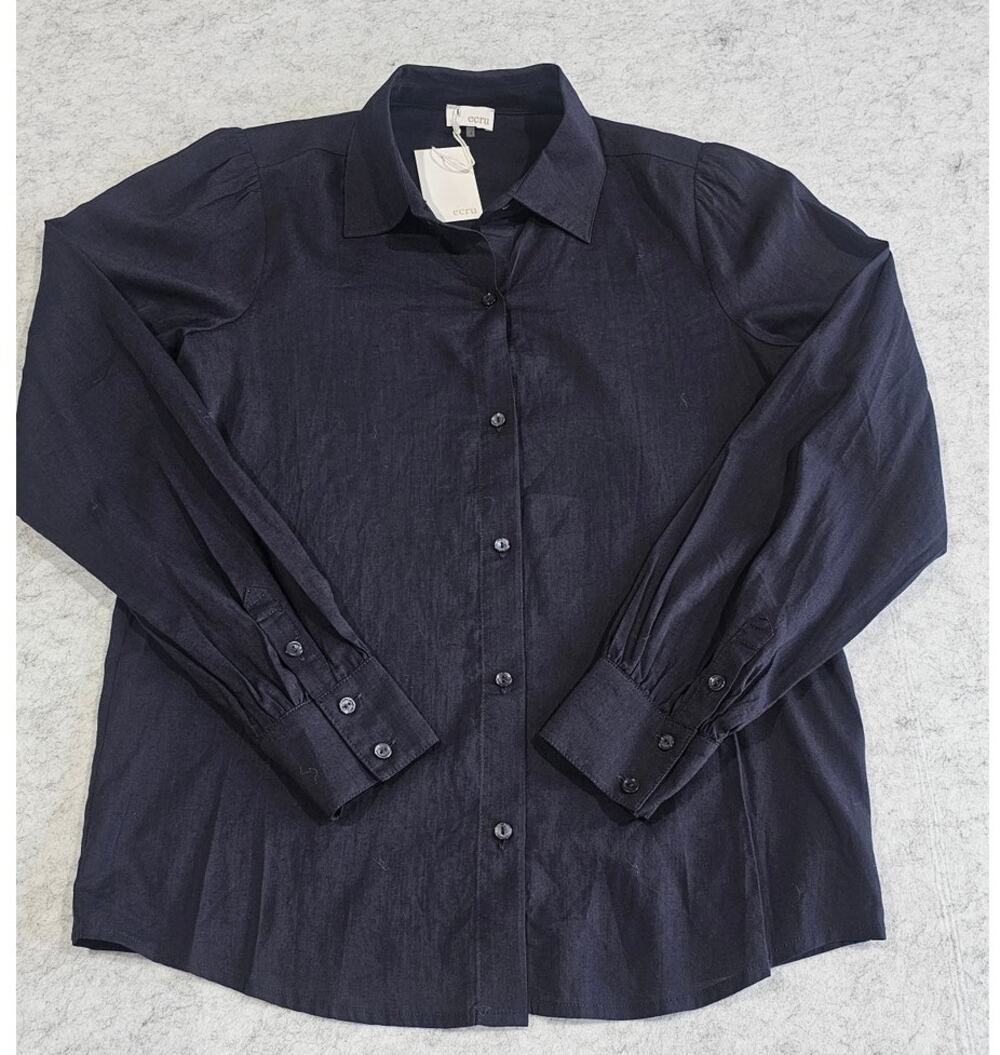 Ecru MacGraw Easy Shirt Button Up Top  Indigo Blue, Button Cuff, NWT, New, Sz S